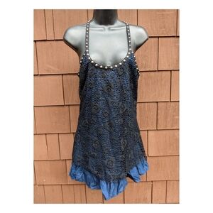 NWT Free People blue black lace studded cami tank tunic 6